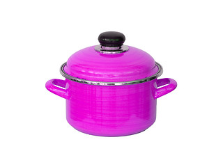 Image showing Old pink metal cooking pot 