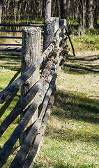 Image showing Wooden fence in the spring in the countryside