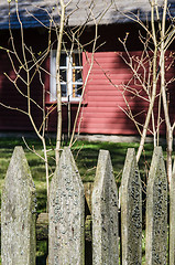 Image showing Wooden fence in the spring in the countryside