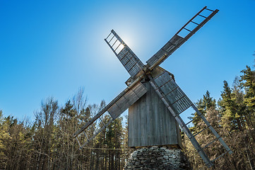 Image showing Old wooden windmill, close up