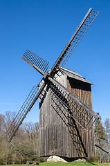 Image showing Old wooden windmill, close up