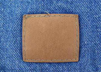 Image showing Blank Leather Tag on Denim