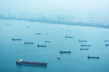 Image showing Commercial Shipping off the Coast of Singapore