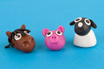 Image showing Cute plasticine farm animals collection - Pig, horse, sheep.