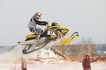 Image showing Sport snowmobile jump