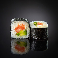 Image showing Sushi with salmon and avocado