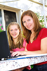 Image showing Mother and daughter with computer