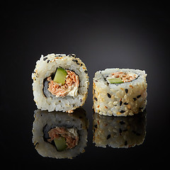 Image showing sushi with salmon and cucumber