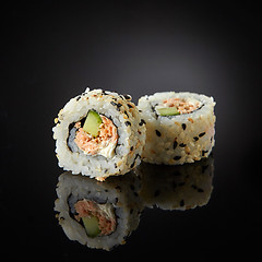 Image showing sushi with salmon and cucumber