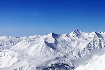 Image showing Snow mountains and blue clear sky