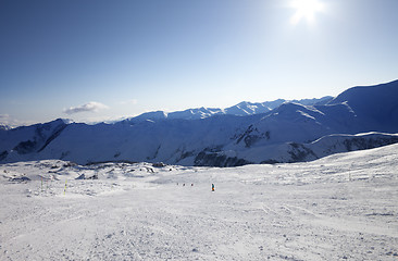 Image showing Skiers on ski slope