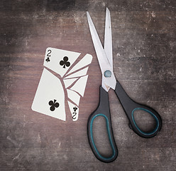 Image showing Concept of addiction, card with scissors