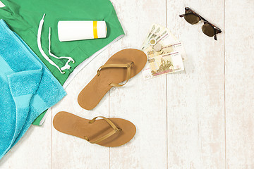 Image showing Beach Supplies With Money On Floorboard