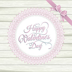 Image showing Valentines Day vintage lace card on wood. EPS 10