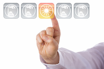 Image showing Index Finger Highlighting Yellow Solar Energy Icon