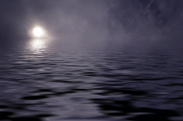 Image showing Reflection of the moon in water at night