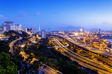 Image showing container terminal and stonecutter bridge in Hong Kong