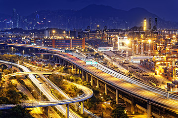 Image showing container terminal and stonecutter bridge in Hong Kong