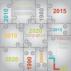 Image showing Infographic report templates in puzzle jigsaw elements grey. Vec