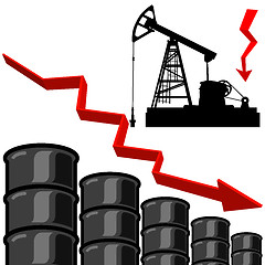 Image showing Oil barrel graph with red arrow pointing down. Vector illustrati