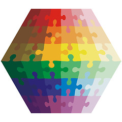 Image showing Jigsaw puzzle shape of a polygon,  colors  rainbow. Vector illus