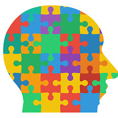 Image showing Jigsaw puzzle human head, colored background. Vector illustratio