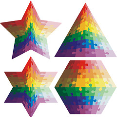 Image showing Jigsaw puzzle set  geometric shapes, colors rainbow. Vector illu