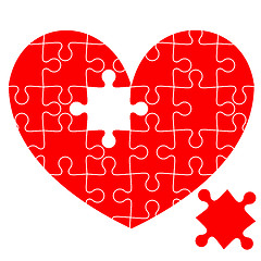 Image showing Jigsaw puzzle in the  red heart. Vector illustration.