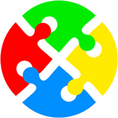 Image showing Jigsaw puzzle in the form of push the colored circle. Vector ill