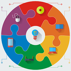 Image showing Infographics report templates in a circular puzzle elements. Vec