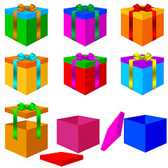 Image showing Collection of colorful box christmas gifts with Bow. Vector illu