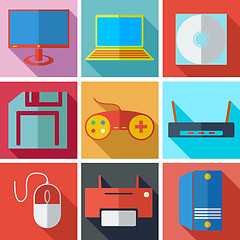 Image showing Collection modern flat icons media technology with long shadow e