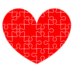 Image showing Jigsaw puzzle in the  red heart. Vector illustration.