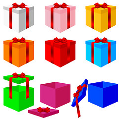 Image showing Set of colorful box christmas gifts. Vector illustration.