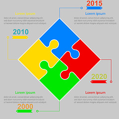 Image showing Infographics report templates in a square puzzle elements. Vecto