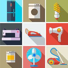 Image showing Collection modern flat icons household appliances with long shad