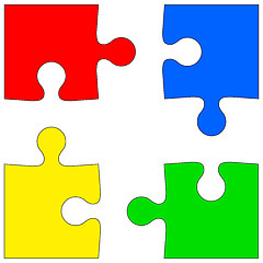 Image showing Four colored puzzle pieces on white background. Vector illustrat
