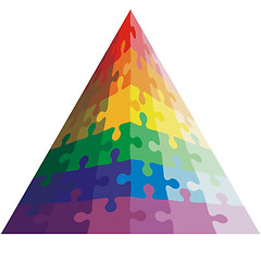 Image showing Jigsaw puzzle shape of a triangle,  colors  rainbow. Vector illu