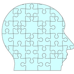 Image showing Jigsaw puzzle human head, blue background. Vector illustration.