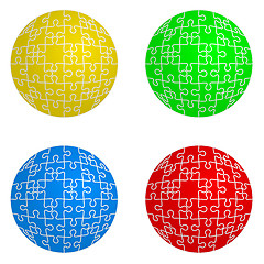 Image showing Jigsaw puzzle set form of spheres  four colors. Vector illustrat