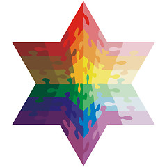 Image showing Jigsaw puzzle shape of a  hexagon,  colors  rainbow. Vector illu