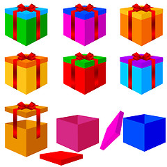 Image showing Collection of colorful box christmas gifts with ribbons. Vector 