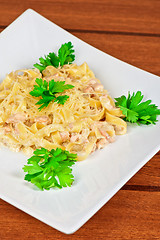 Image showing Pasta with shrimps