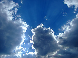 Image showing sky background. sky, sun and clouds background.