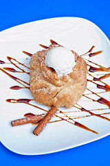 Image showing apple strudel with ice cream