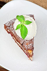 Image showing chocolate cake with jam ice cream