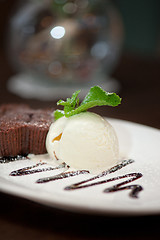 Image showing chocolate cake with ice cream