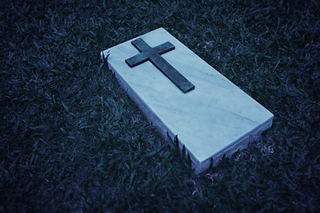 Image showing Grave marker at a cemetery in Singapore, in black and white