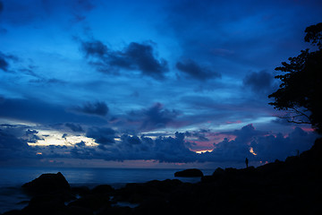 Image showing Silhouette of Tropical Beach at Dusk