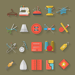 Image showing Flat design icons vector collection of sewing items